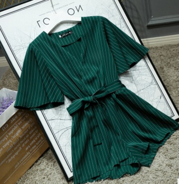 Green V-Neck Jumpsuit
