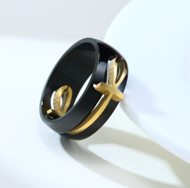 Stainless Steel Black Gold Men's Ring Image 3