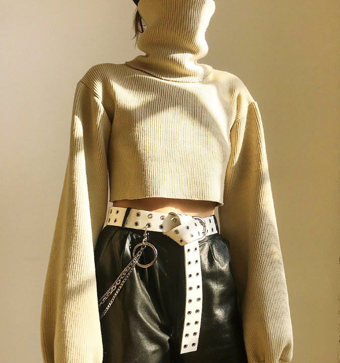 Close-up of High-neck Knitted Sweater