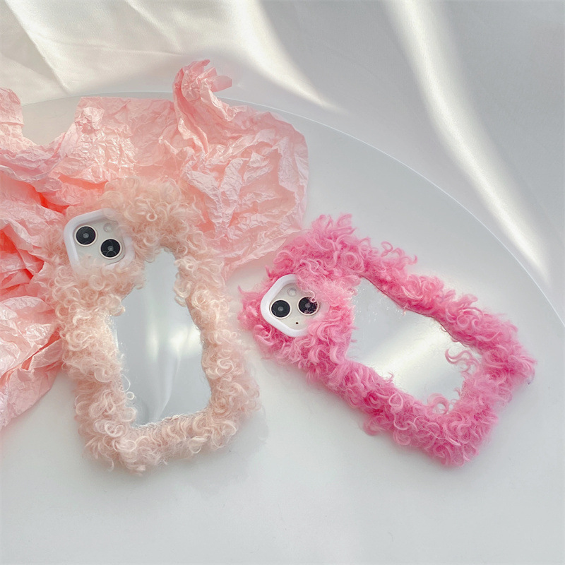 Fluffy Make-up Mirror Phone Shell - Image 1