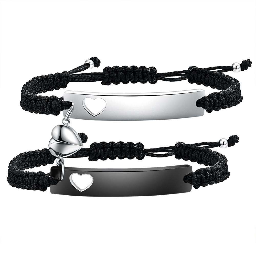 Black Steel Hand Woven Couple Bracelet