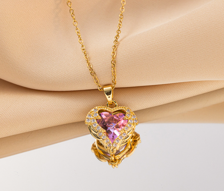 18 Karat Gold Plated Necklace with Pink Heart