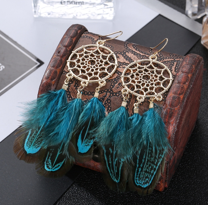 Sequin Feather Tassel Earrings