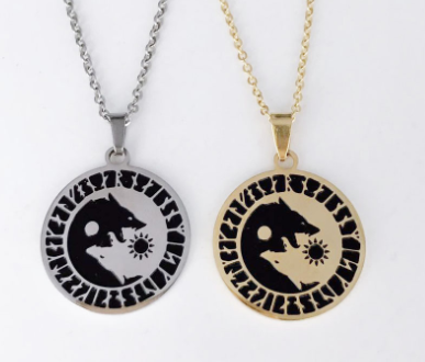 Wolf Head Sun Necklace - Silver