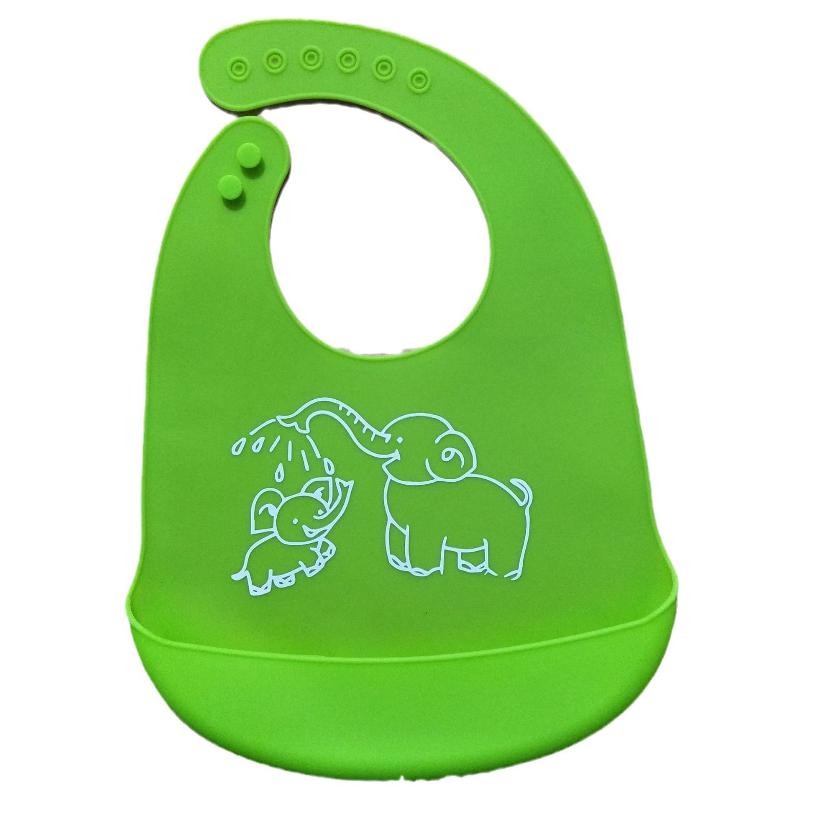 Waterproof Silicone Bib - Green Small Elephant