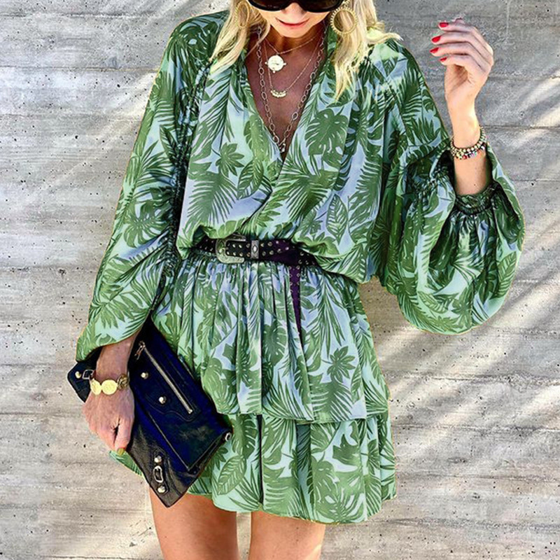 Ângela - Vestido Curto Estampado Manga Longa