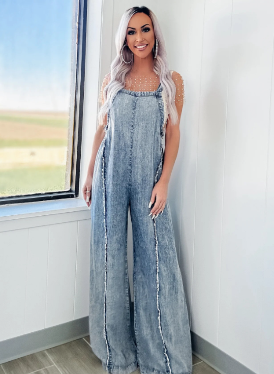 Frayed Denim Overalls Style