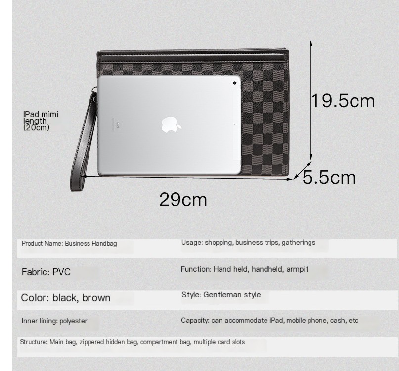 Men's Soft PU Plaid Clutch