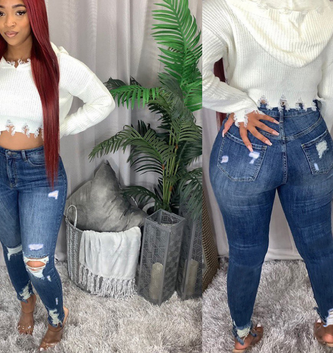 Distressed Blue Denim Jeans