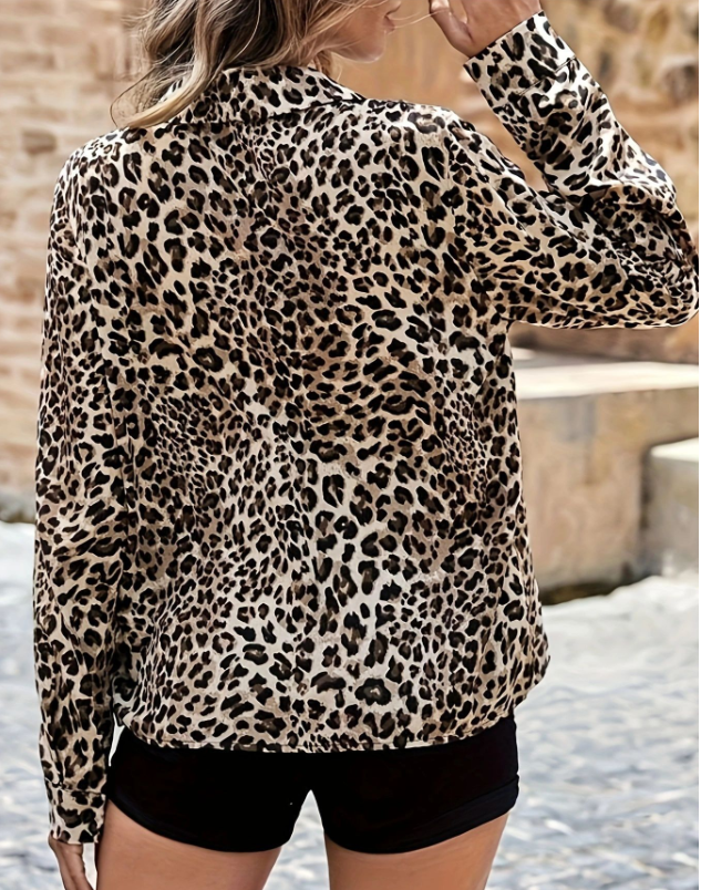 LIVA Leopard Print Chiffon Shirt Details