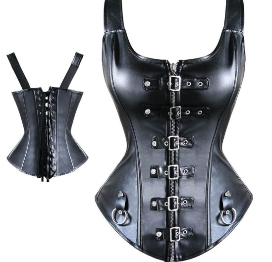Faux Leather Punk Corset Front View