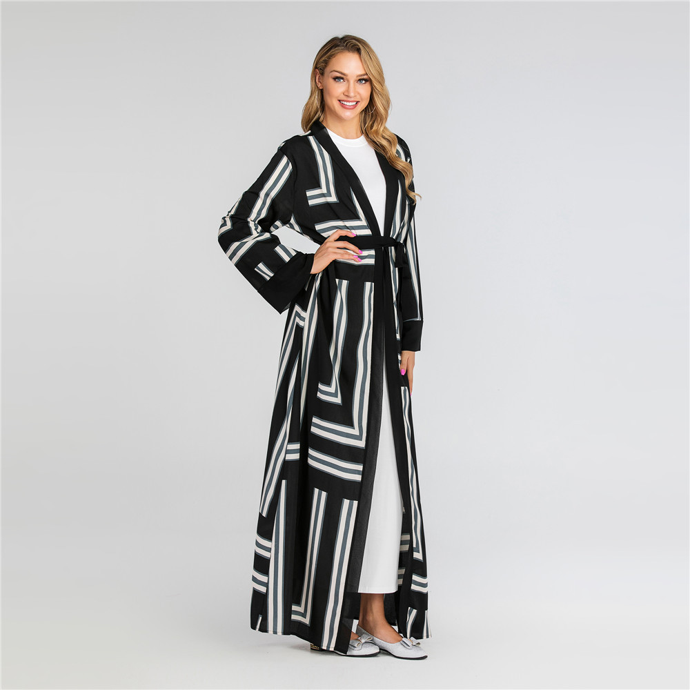 Muslim Stripe Loose Lace Cardigan Robe 4