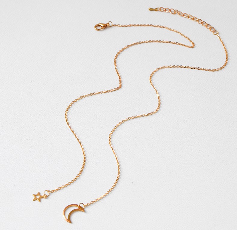 Simple Moon Star Pendant Choker Necklace