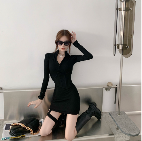 Polo Collar Dress Black
