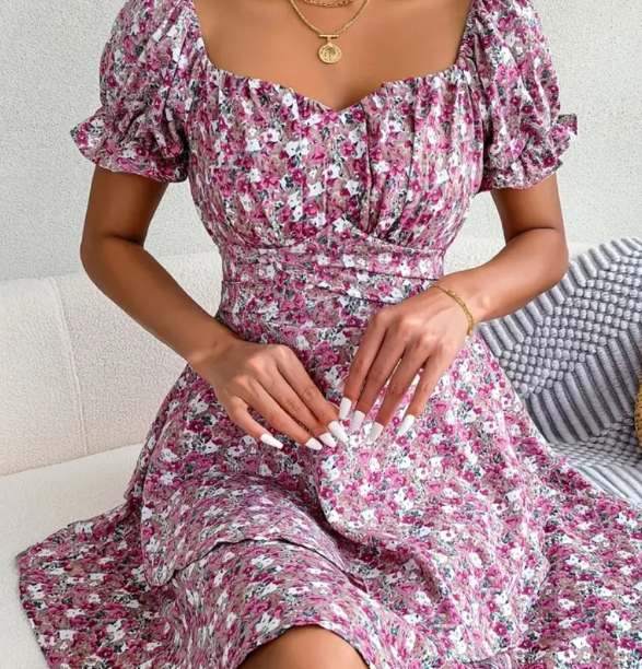 Bohemia Floral Print Dress - Side View