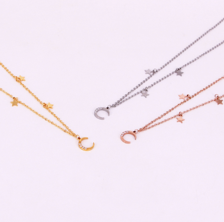 Star and Moon Necklace - Rose Gold
