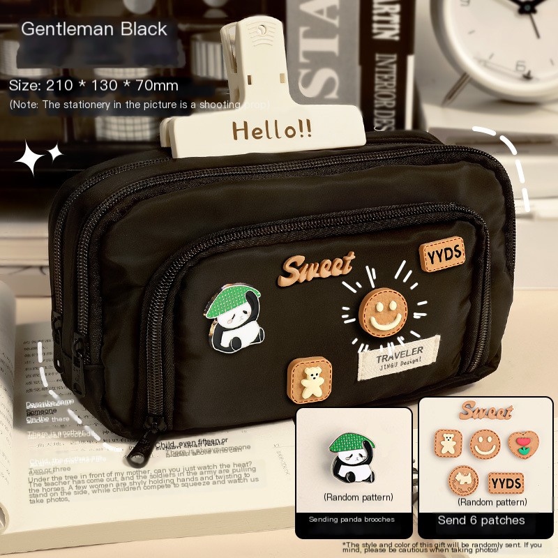 Estojo escolar triplo-Cor preta