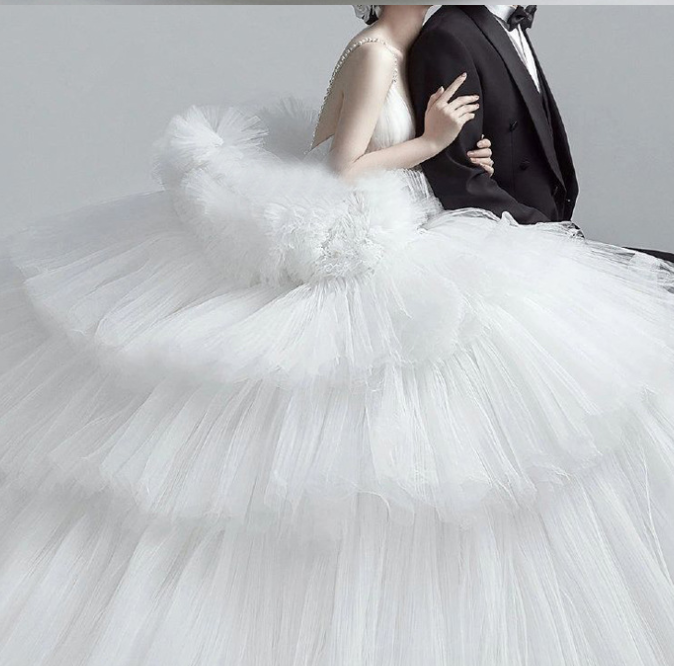 White Suspender Light Wedding Dress image 2