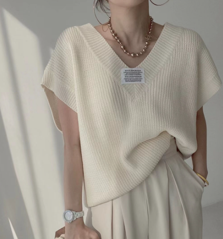 Women's Korean Style Casual V-neck Loose Pullover Sweater