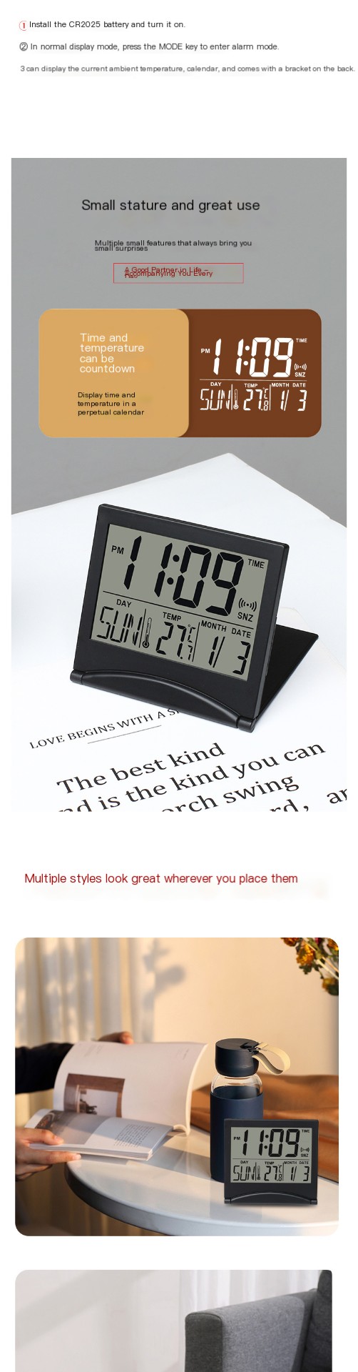 Foldable LCD Electronic Clock - Style 3