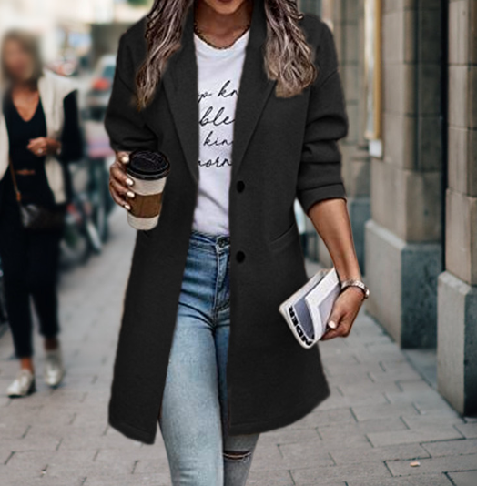 Long plus-size woolen coat for women image