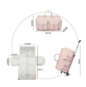 New Design Duffel Garment Bags for Travel with Shoe Pouch Carry on Bag Weekender Bags with Wheels Rolling for Men Women Pink image