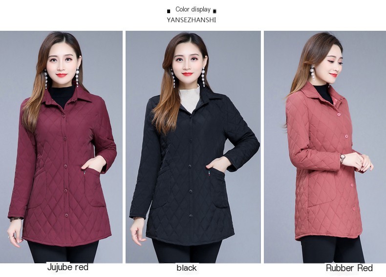 Middle-aged and elderly thick shirt Women's thin cotton-padded coat mid-length slim-fit 50-year-old mother autumn cotton-padded jacket cotton-padded jacket jacket coat