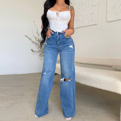 High Rise High Waist Distressed Jeans