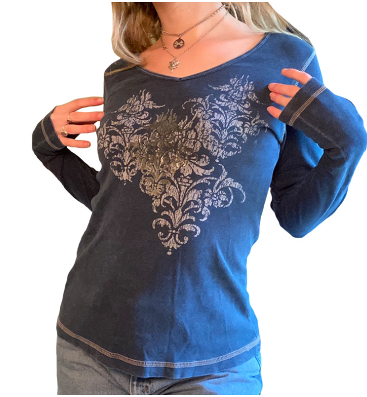 Women's Ins Street Retro Print T-shirt Brown