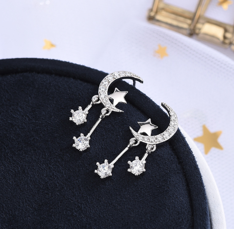 S925 Silver Star and Moon Earrings