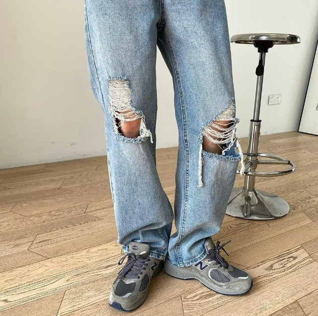 Men's Light Blue Ripped Denim Jeans