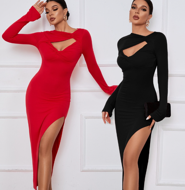 High slit detail of the dress