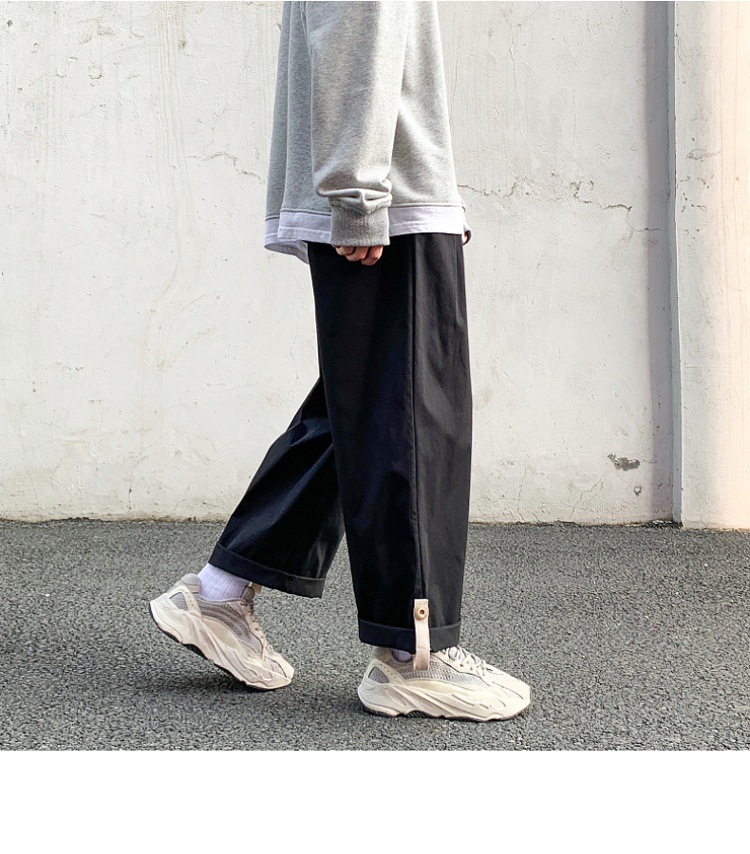 Spring Newport wind scene white wall big size male trend buckle wide leg nine minutes casual pants