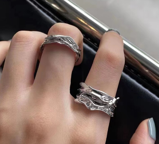 Wide-bodied version of the Simple Geometric Irregular Texture S925 Sterling Silver Ring