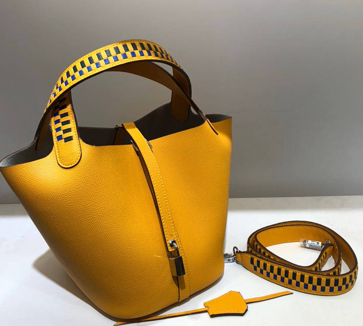 Genuine Leather Woven Bucket Bag 1