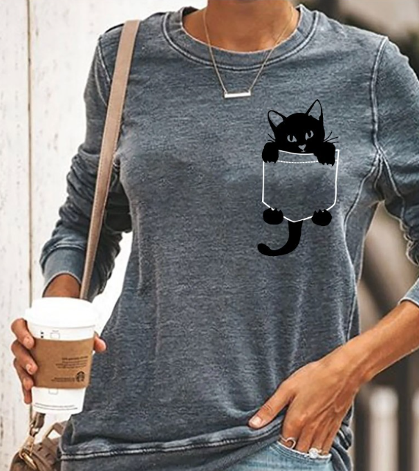 Cat Print Long Sleeve T-Shirt Image 4
