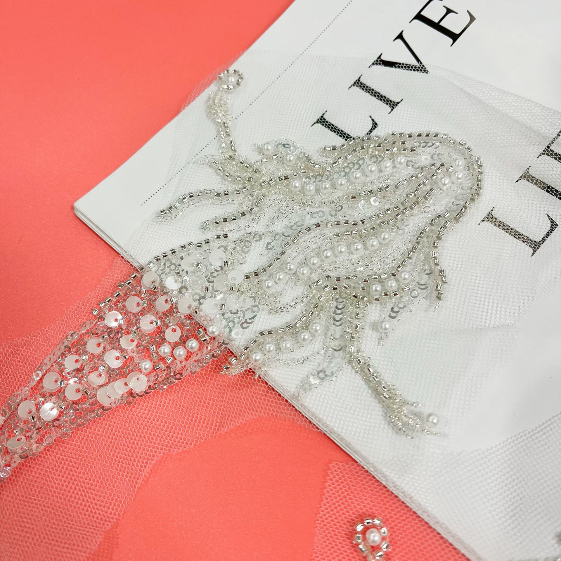 2pc New Mermaid Costume Lace Three-dimensional Patch Goldfish Wedding Dress Veil Children's Clothing Diy Accessories image