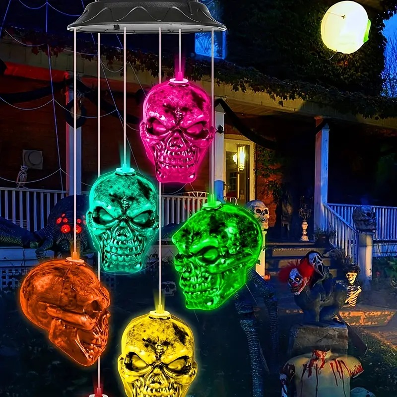 LED Solar Wind Chime Skull Lantern