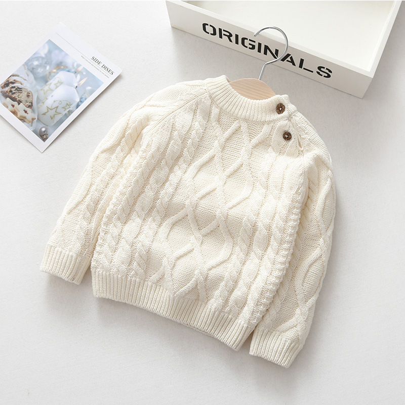 Boys sweater girls plus velvet thickened autumn and winter new baby infant children's bottoming knitted sweater pullover round neck sweater image