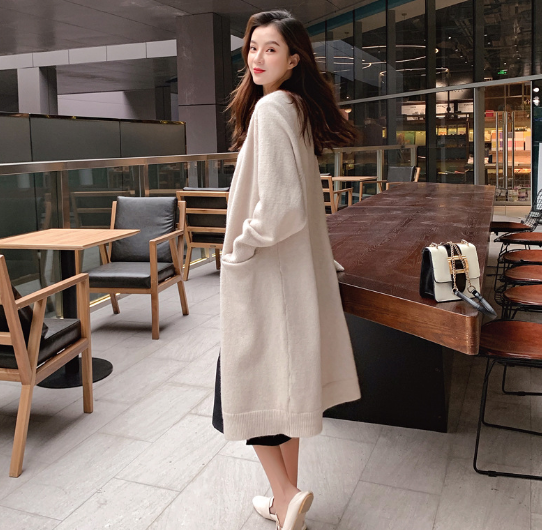 长款连帽毛衣针织外套 Blue