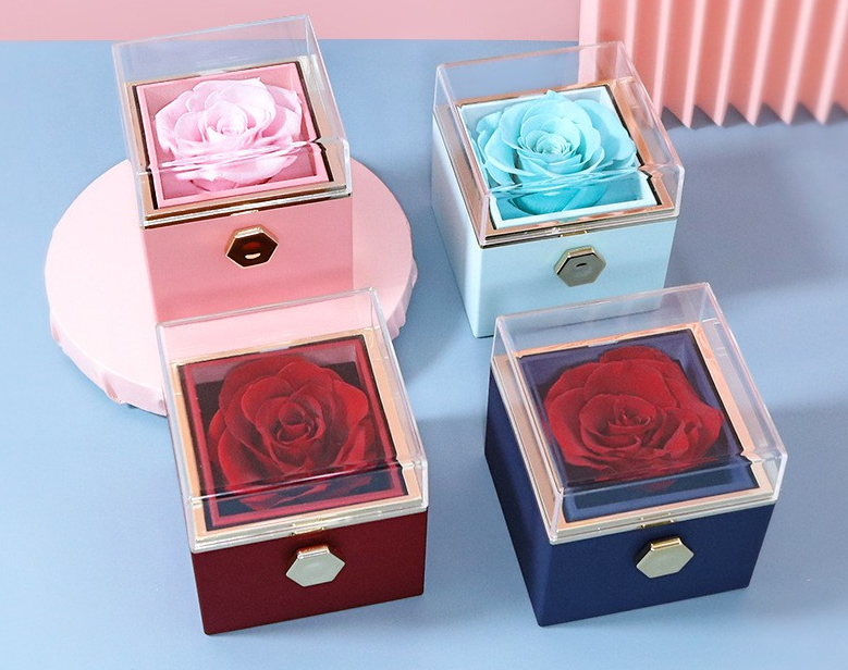 Creative Rotating Valentine's Day Eternal Flower Gift Box Rose Jewelry Box Ring Box Necklace Box Jewelry Packaging Box