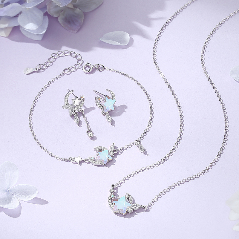 Moon and Diamond Flower Necklace