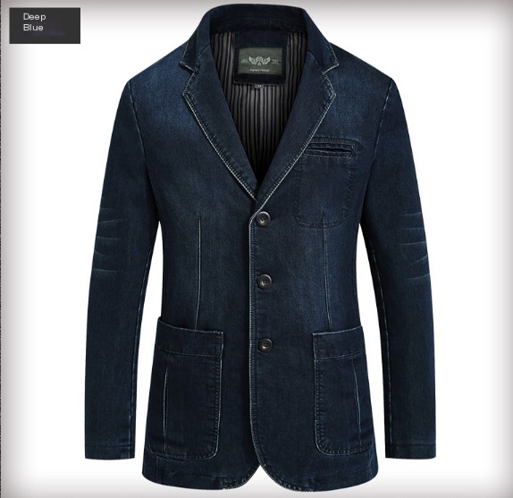 Smart Casual Denim Blazer - Dark Blue