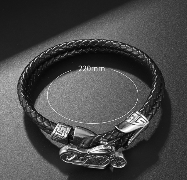 Men's Weaving Motorcycle Stainless Steel Leather Bracelet Image 1