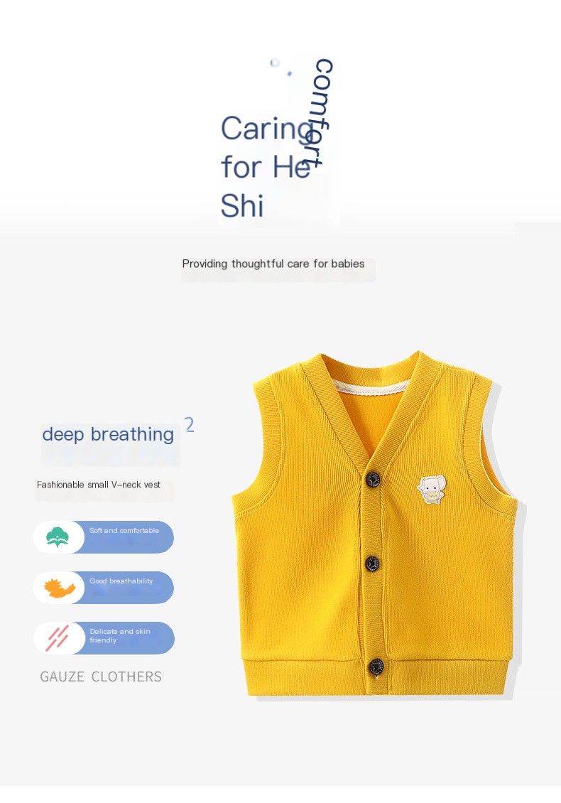 2024 Spring and Autumn new children's cotton vest boys' autumn vest baby girls' cardigan vest infant sweater