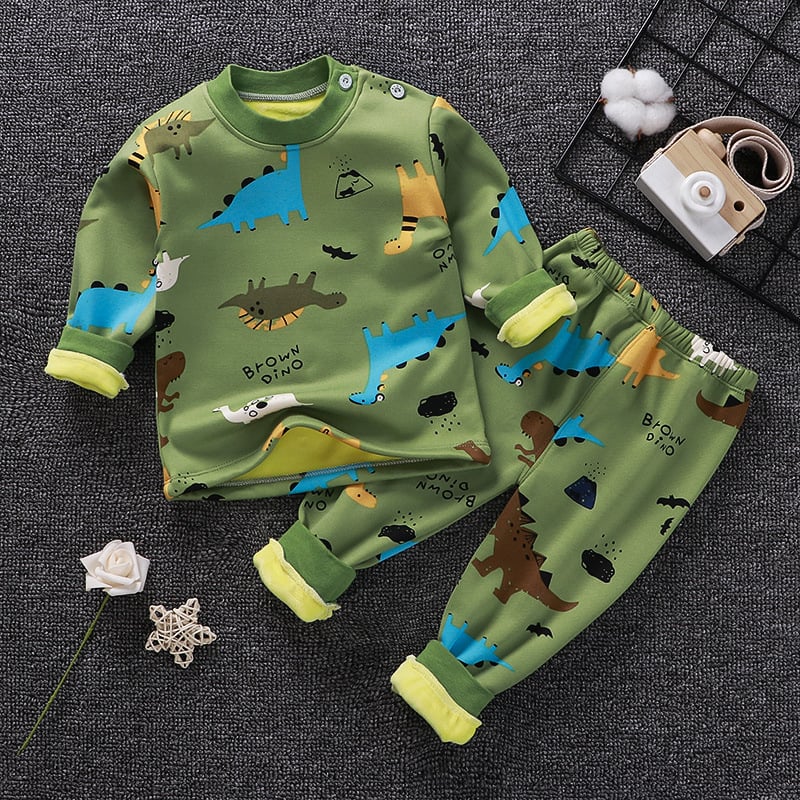 Children's Thermal Underwear Suit Fleece-lined Thickened Boys Girls Autumn Clothing image