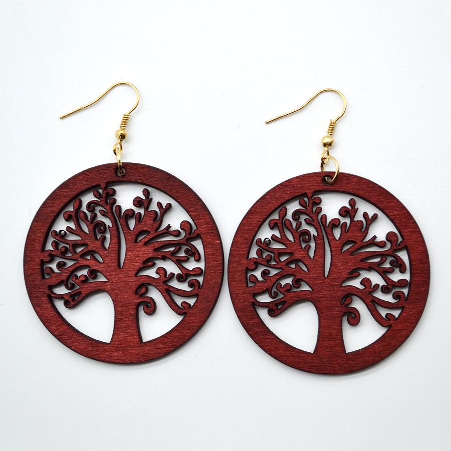 Round Hollow Wooden Earrings