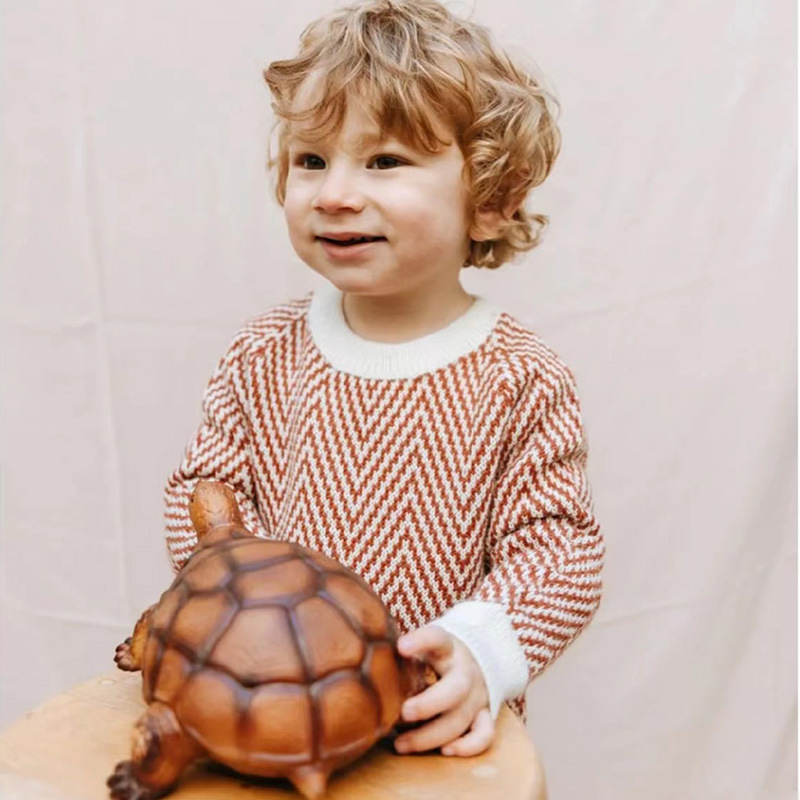 Autumn And Winter Children's Christmas Wave Pattern Sweater Round Neck Pullover image