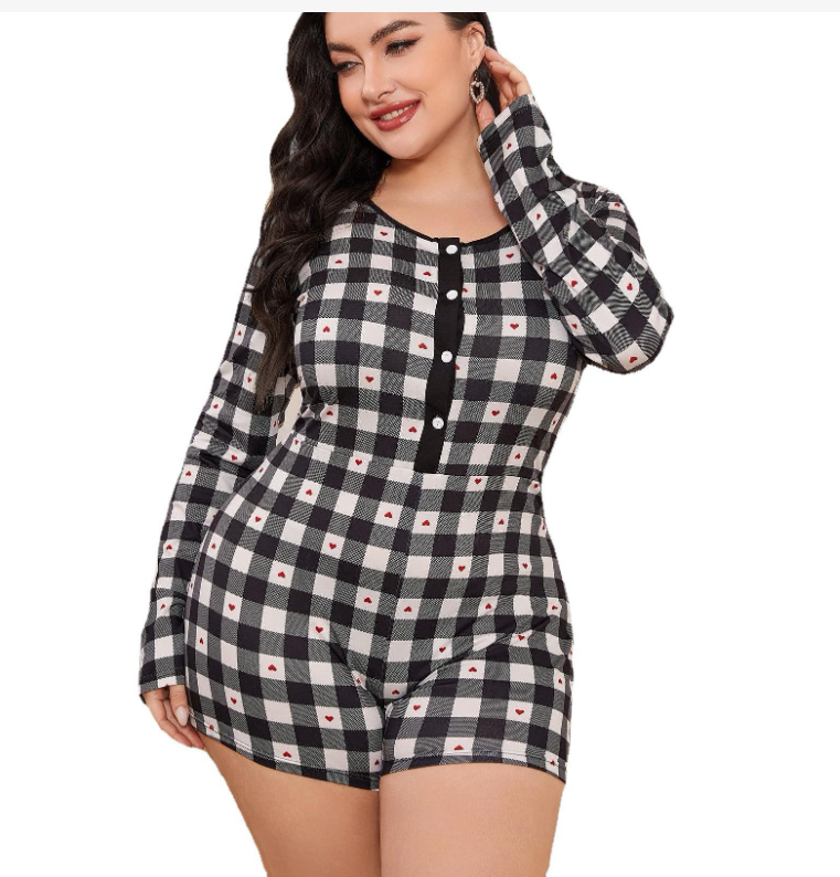 Plus Size Long Sleeves Womens Romper Pajamas