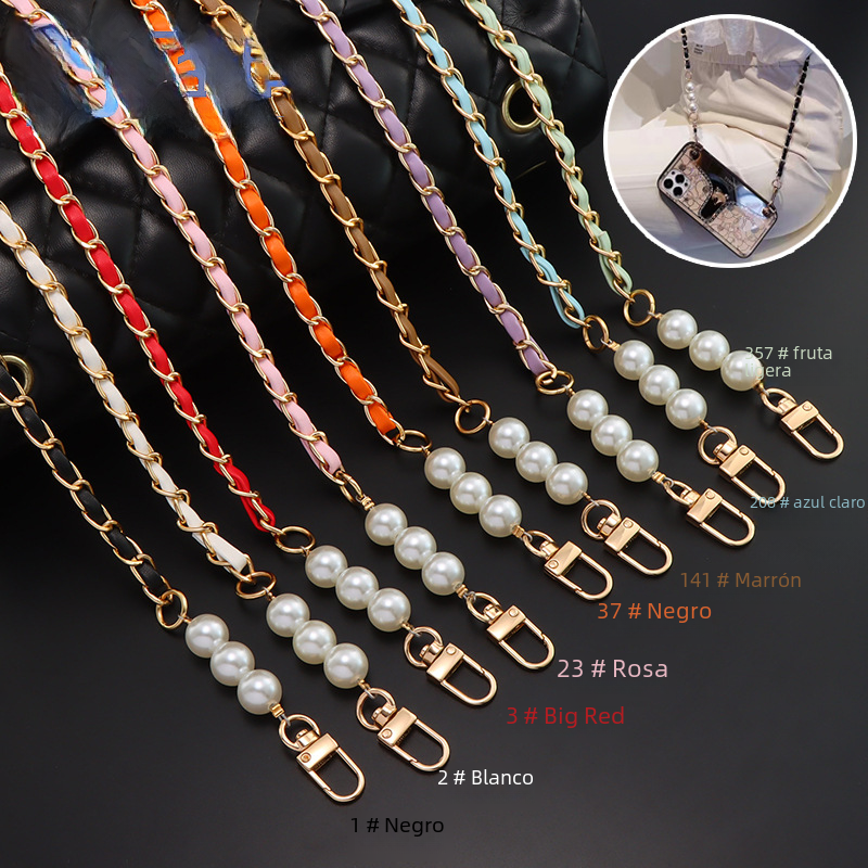 Finished Aluminum Chain Leather Pearl Bag with Mobile Phone Chain Bag Shoulder Strap Crossbody Pearl Chain Replacement Bag Chain image